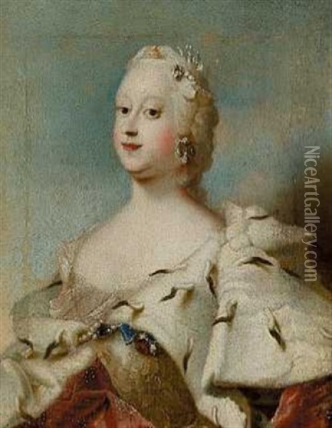 Portraet Af Dronning Louise (+ Portraet Af Frederik V; Pair) Oil Painting - Carl Gustav Pilo