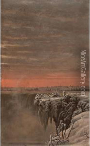 Niagara Falls In Winter Oil Painting - Mortimer L. Smith