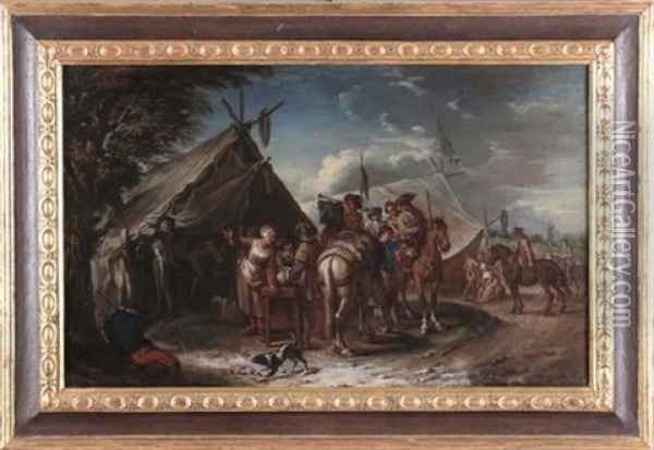Viandante Al Guado Accampamento Militare (pair) Oil Painting - Pieter van Bloemen