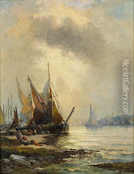 Low Tide Oil Painting - William A. Thornley Or Thornber