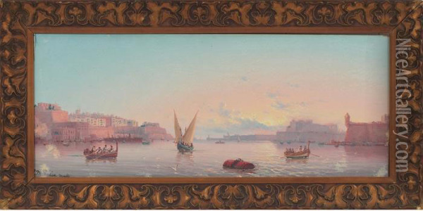 Castle In Malta Oil Painting - Luigi Maria Galea