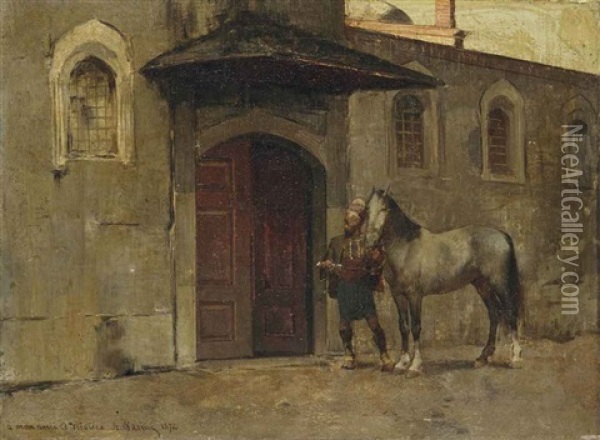 Cavalier Arabe A La Porte D'un Caravanserail Oil Painting - Alberto Pasini