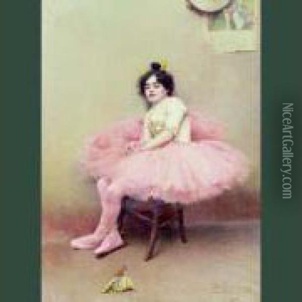 Ballerine Assoupie - Vers 1890-1900 Oil Painting - David Dellepiane