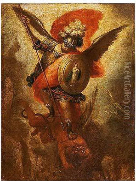 San Miguel Arcangel Oil Painting - Bernardo German Llorente
