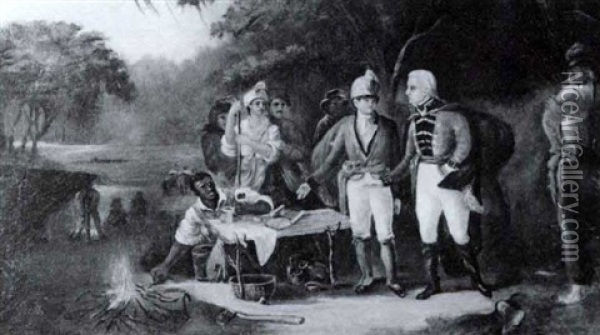Gen. Marion In His Swamp Encampment Inviting British        Officer To Dine Oil Painting - John Blake White