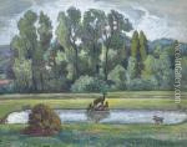 Piece D'eau Dans Un Parc Oil Painting - Jean Peske