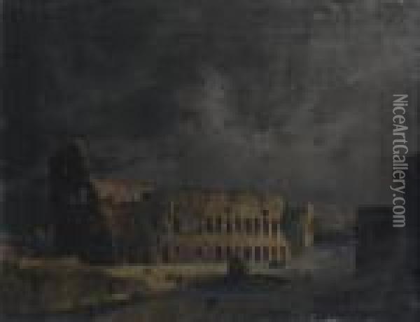 Veduta Notturna Del Colosseo, Roma Oil Painting - Ippolito Caffi