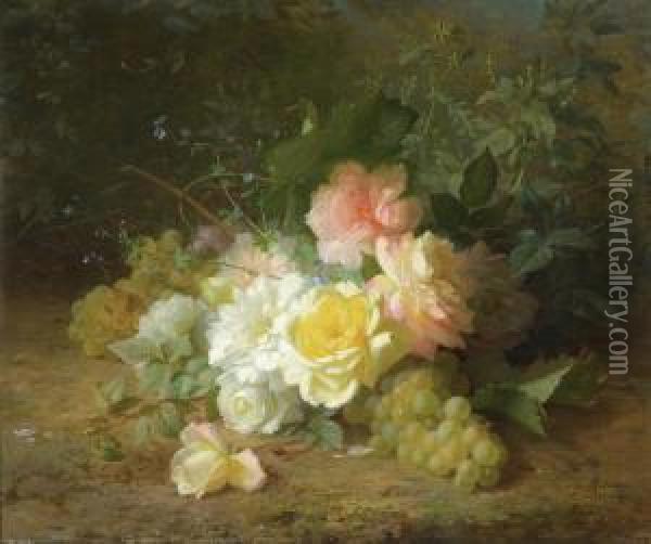 Roses Et Raisins Oil Painting - Jules Ferdinand Medard
