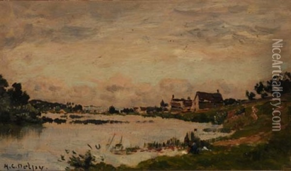 Uferlandschaft An Der Yonne Oil Painting - Hippolyte Camille Delpy