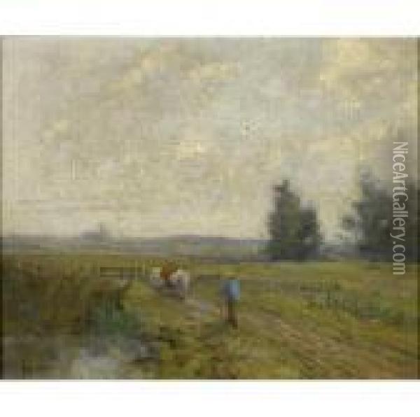 Ploughing The Field Oil Painting - George Clausen