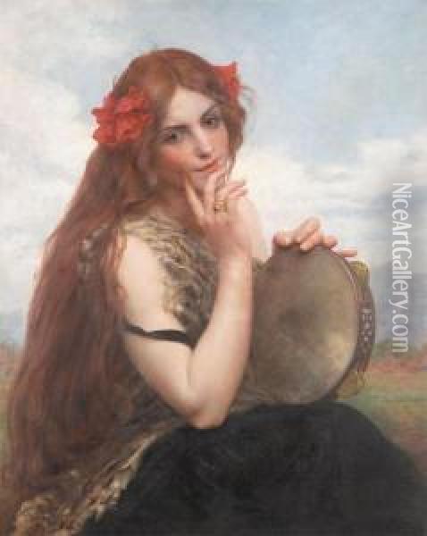 Gipsy With Tambourine Oil Painting - Lionel Noel Royer