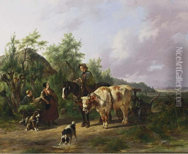 A Meeting Along The Path Oil Painting - Wouterus Verschuur