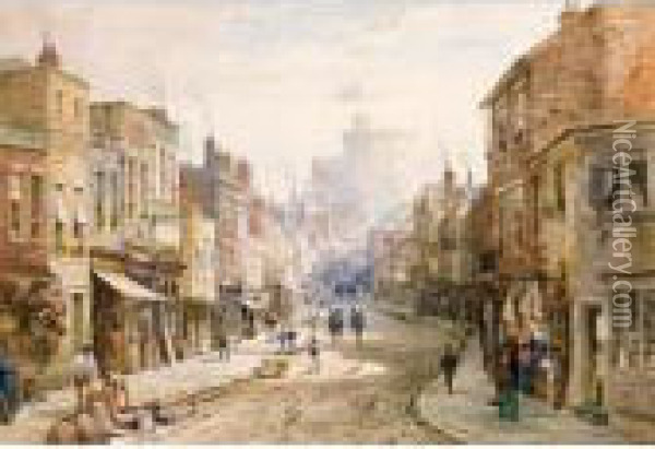 A View Of Windsor Castle From Peascod Street Oil Painting - Louise Rayner