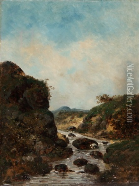 Landschaft Mit Bachlauf Mit Storch Oil Painting - Gustave Courbet