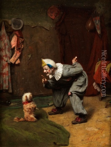 Der Zirkusclown Dressiert Ein Hundchen Oil Painting - Felix Ehrlich