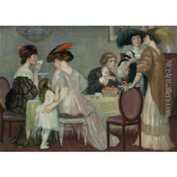 Teatime Oil Painting - Henry Caro-Delvaille