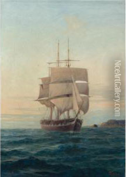 Triple-masted Ship Oil Painting - Ioannis Poulakas
