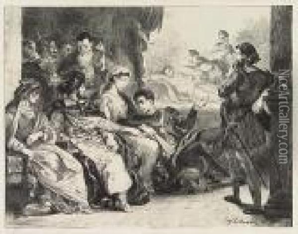 Hamlet Fait Jouer Aux Comediens La Scene De L'empoisonnement De Son Pere Oil Painting - Eugene Delacroix