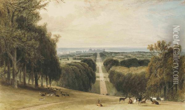 The Long Walk, Windsor Great Park, The Castle Oil Painting - William Daniell RA