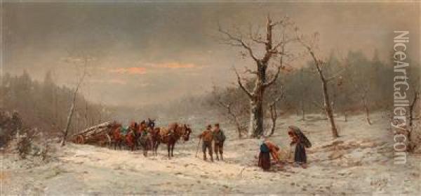 Winterliche Holzabfuhr Oil Painting - Adolf Baumgartner