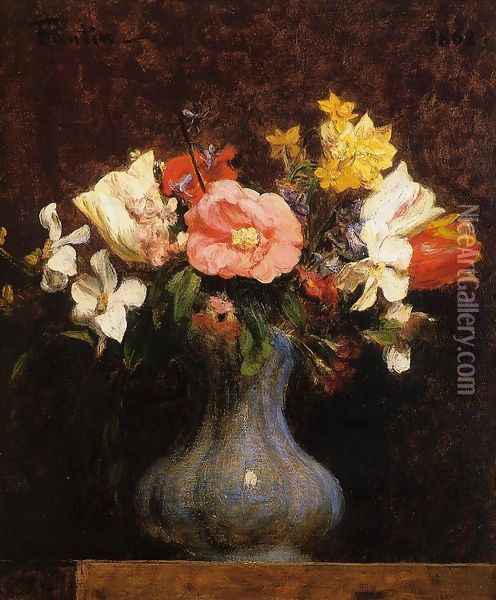 Flowers, Camelias and Tulips Oil Painting - Ignace Henri Jean Fantin-Latour