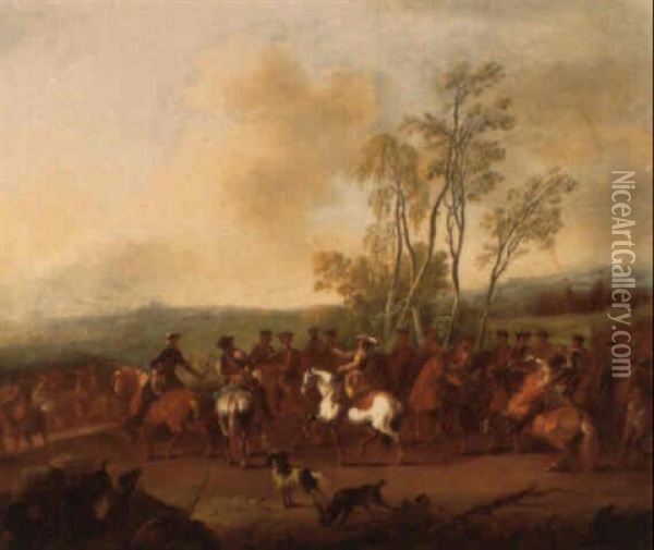 Military Commanders On A Battlefield Oil Painting - Karel Breydel