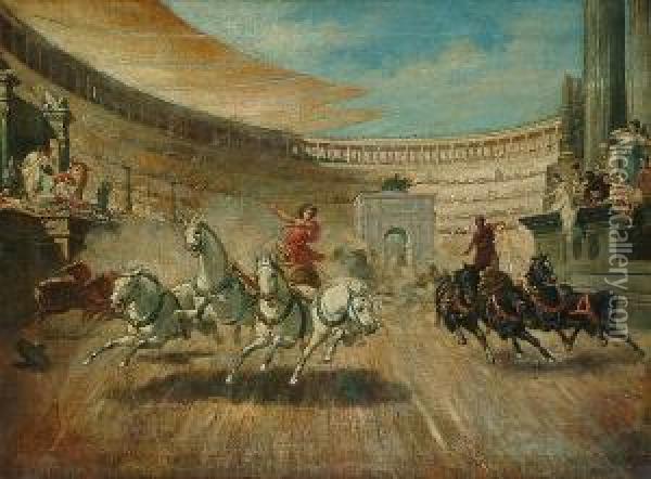A Chariot Race At The Collesseum Oil Painting - Erskine E. Nicol