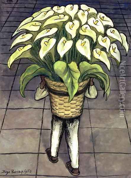 Man Loaded with Lilies 1950 Oil Painting - Diego Rivera