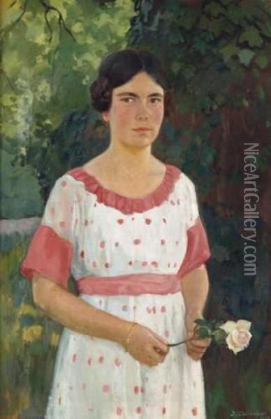 Portrait D'odette Pochelon, 17 Ans Oil Painting - Jules Courvoisier