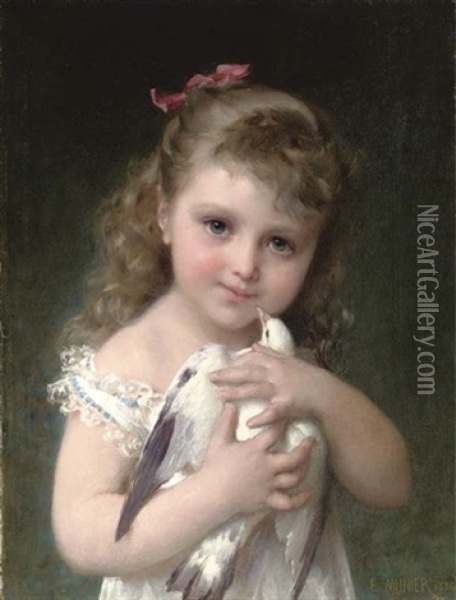 Girl With A Dove Oil Painting - Emile Munier