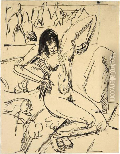 Akt Auf Dem Sofa Oil Painting - Ernst Ludwig Kirchner