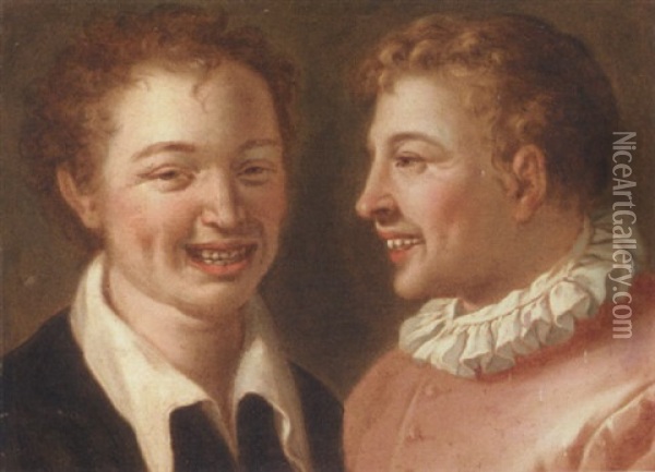 Two Young Men Laughing Oil Painting - Annibale Carracci