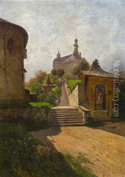 Treppe Zum Augustinerkloster In Hallein (morgensonne) Oil Painting - Rudolf Weber