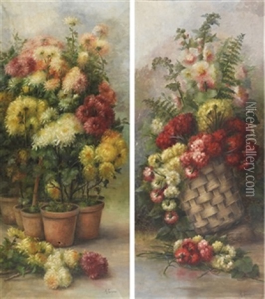 Pareja De Bodegones Con Flores (pair) Oil Painting - Antonia Ferreras