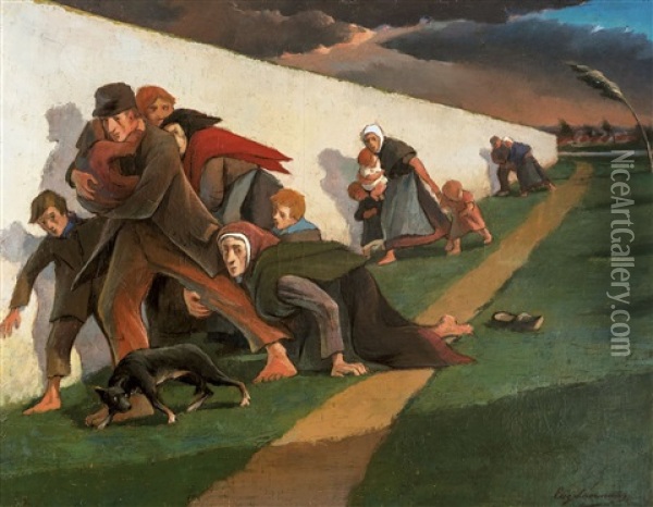 Fleeing From The Storm Oil Painting - Eugene Jules Joseph Laermans