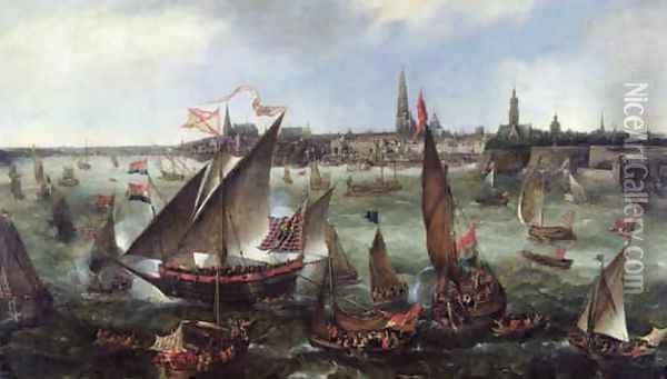 View of the Port of Antwerp during the Celebrations of the Taking of Breda, 1628 Oil Painting - Bonaventura, the Elder Peeters