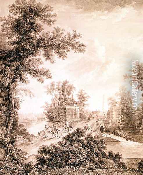 View of the Connetable Obelisk in Gatchina, engraved by Ivan Dmitrievich Telegin b.1779, c.1800 Oil Painting - Semen Fedorovich Shchedrin