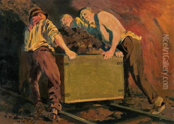 Miners Oil Painting - Feliks M. Wygrzywalski
