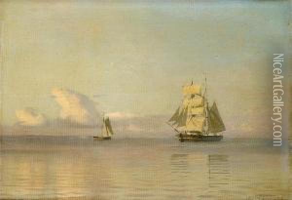 A Brigantine Almost Becalmed In A Faintbreeze Oil Painting - Alfred Theodor Olsen