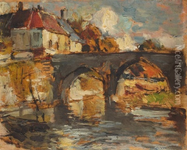 Le Pont - La Mare - Paysages (3 Works) Oil Painting - Ferdinand-Jean Luigini