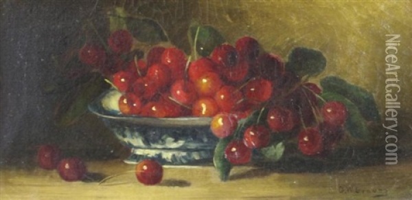 A Bowl Of Cherries Oil Painting - George W. Seavey
