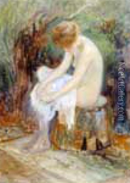 Nude In Garden Oil Painting - Sigismund Ivanowski