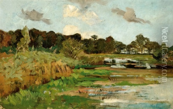 River Landscape Oil Painting - Geo Poggenbeek