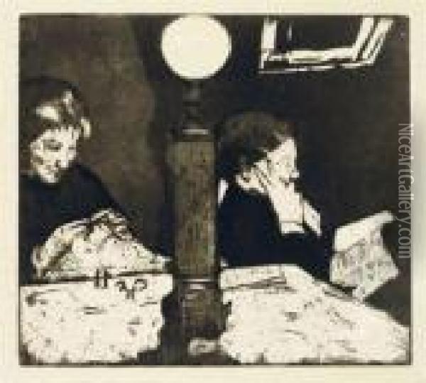 Under The Lamp Oil Painting - Mary Cassatt