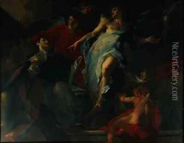 St. Thomas surrounded by angels Oil Painting - Giuseppe Bazzani