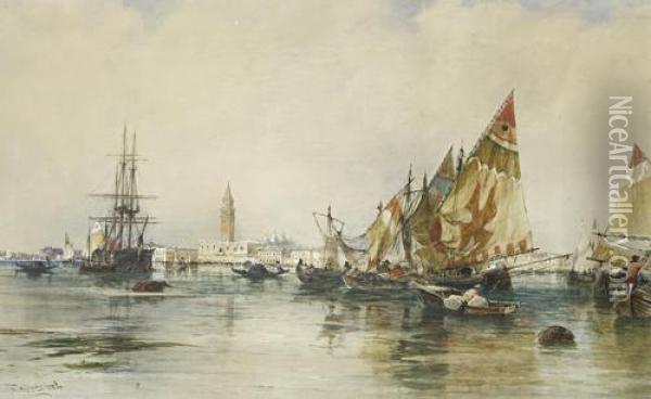 Boats In The Bacino Di S.marco, Venice Oil Painting - Thomas Bush Hardy