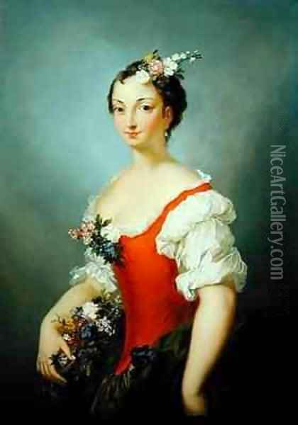 Portrait of a Lady Holding Flowers Oil Painting - Christian Wilhelm Ernst Dietrich