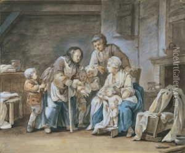 Der Besuch Der Grossmutter. Oil Painting - Georg Melchior Kraus