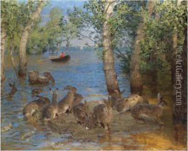 Hares In A Flood Oil Painting - Yakov Weber