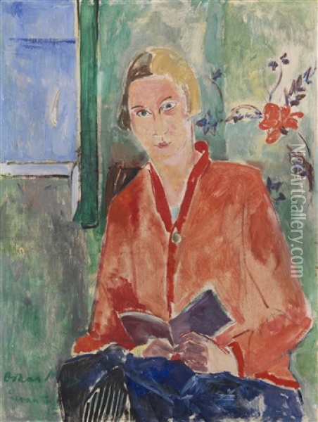Lesende Mit Roter Jacke Oil Painting - Oskar Moll